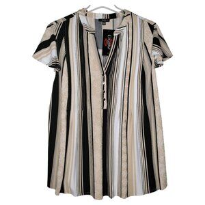 NWT Cocomo Plus Size 1X Beige Multi Color Stripe Print Short Flutter Sleeve Top